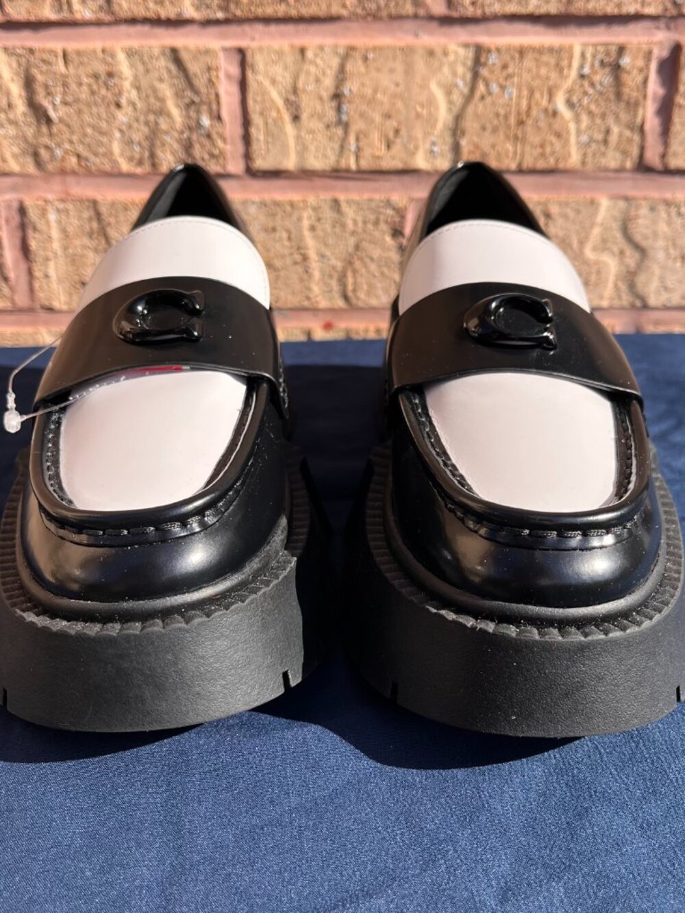 COACH Leah Platform Loafers Women’s Size 5 Leather Black White Lug Sole Shoes - Picture 2 of 16